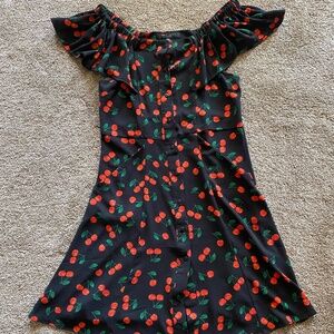 Cherry print button down dress